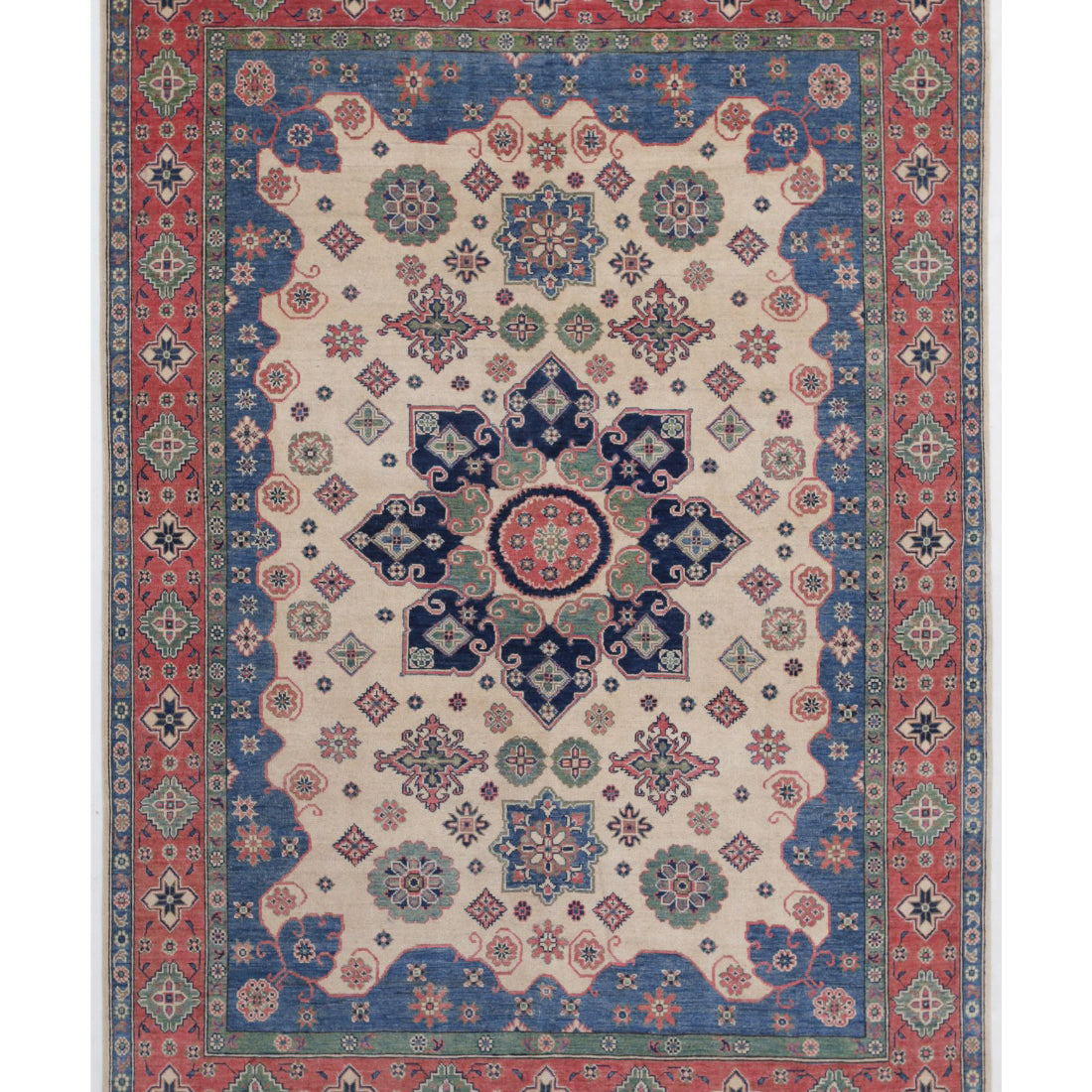 Alfombra tribal de lana kazaja anudada a mano - 6'7'' x 9'5''