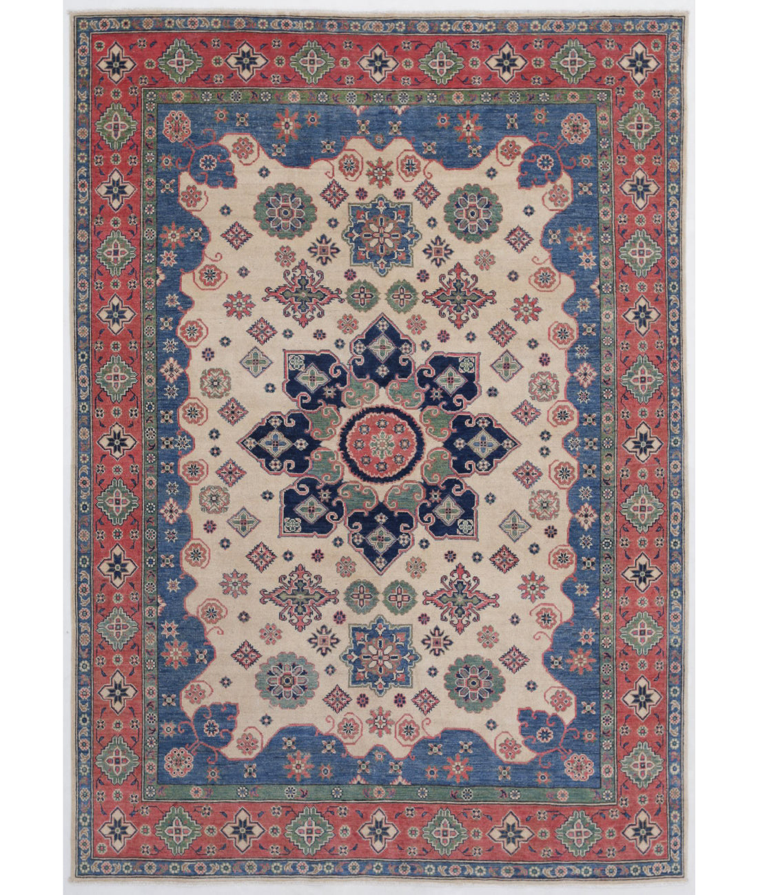 Alfombra tribal de lana kazaja anudada a mano - 6'7'' x 9'5''