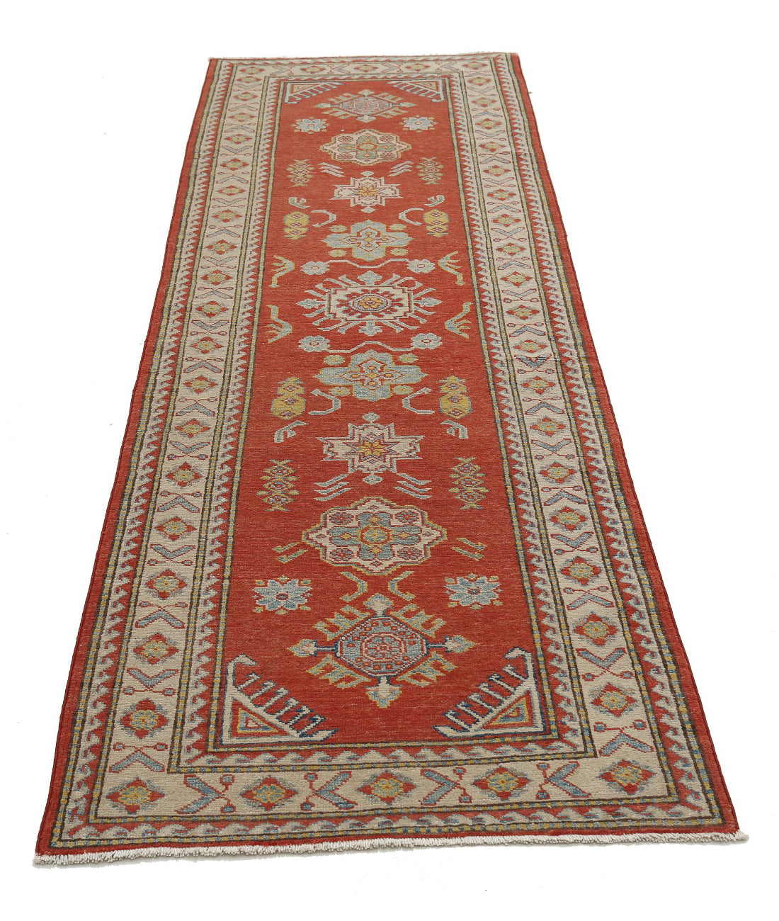 Alfombra tribal de lana kazaja anudada a mano - 2'9'' x 8'5''