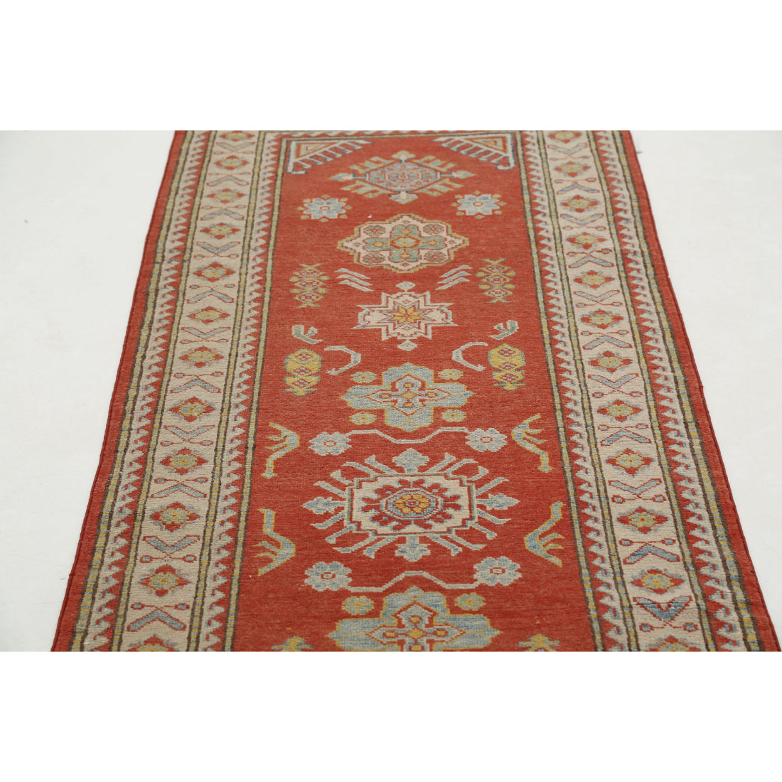 Alfombra tribal de lana kazaja anudada a mano - 2'9'' x 8'5''