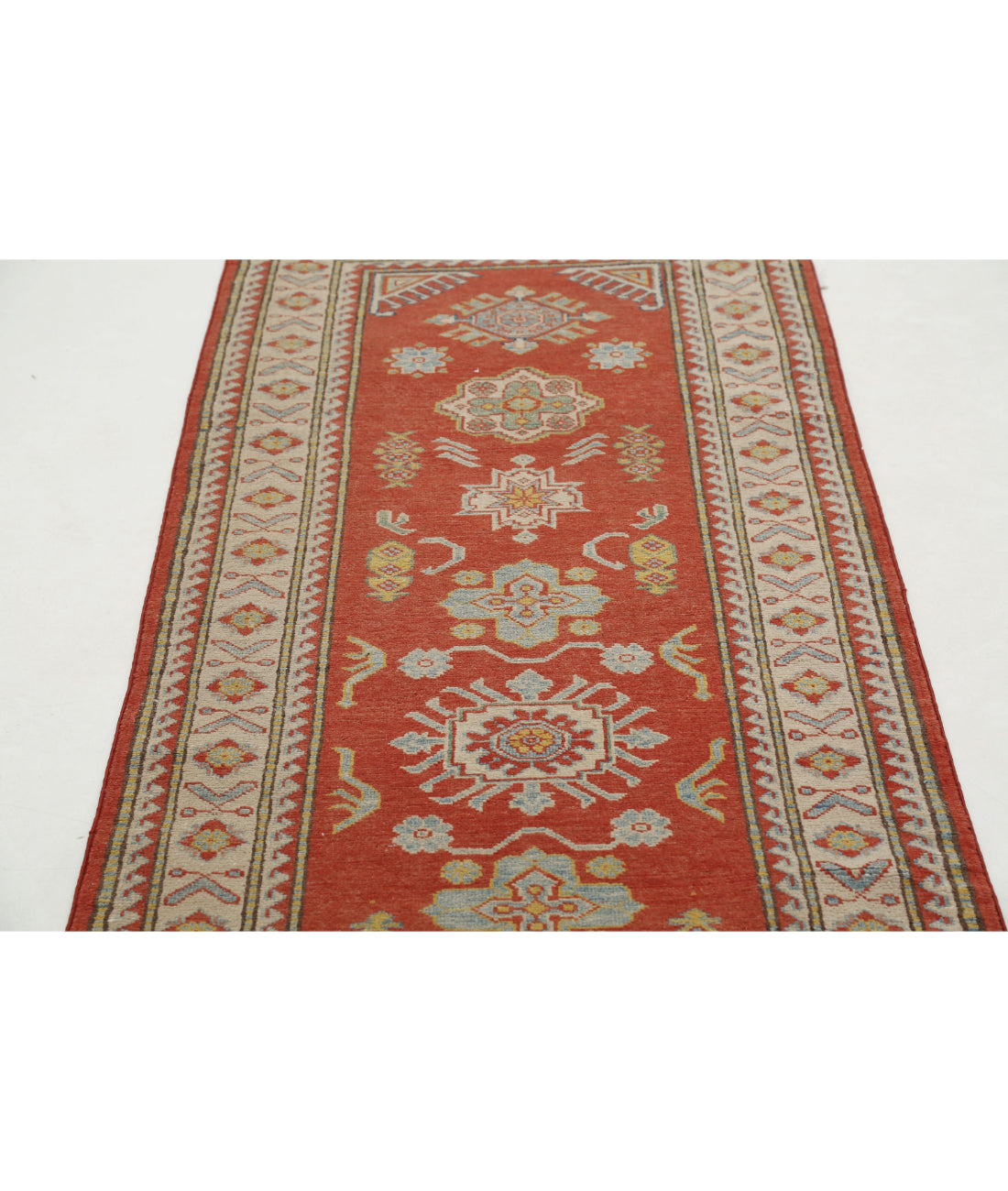 Alfombra tribal de lana kazaja anudada a mano - 2'9'' x 8'5''