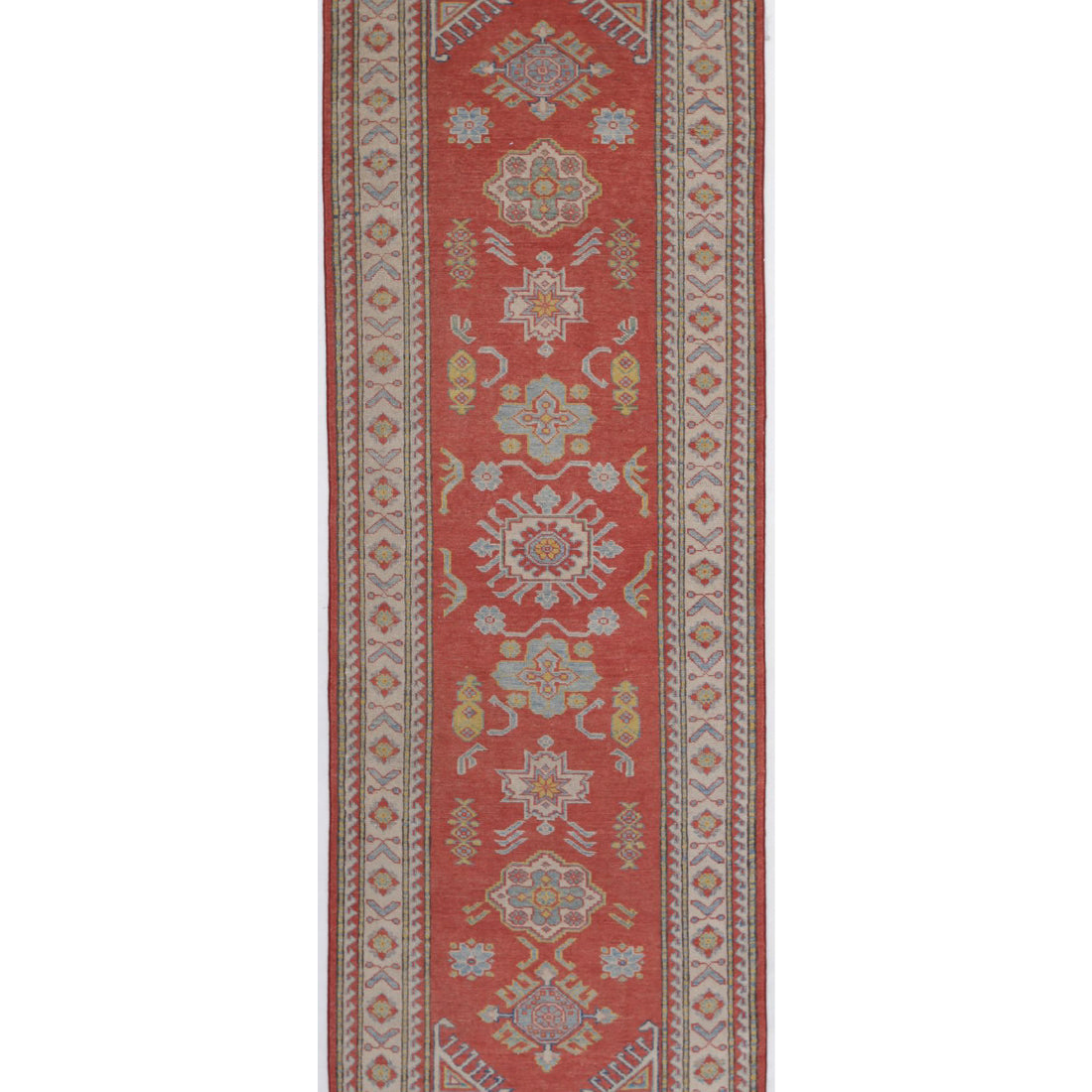 Alfombra tribal de lana kazaja anudada a mano - 2'9'' x 8'5''