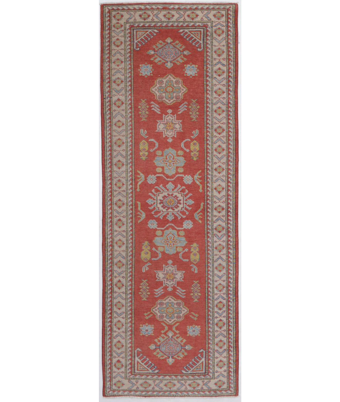 Alfombra tribal de lana kazaja anudada a mano - 2'9'' x 8'5''