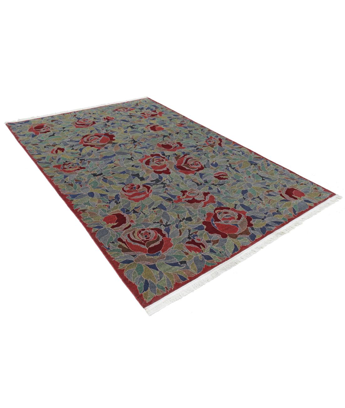 Hand Knotted Floral Wool Rug - 6'0'' x 9'0'' 6' 0" X 9' 0" (183 X 274) / Blue / Green