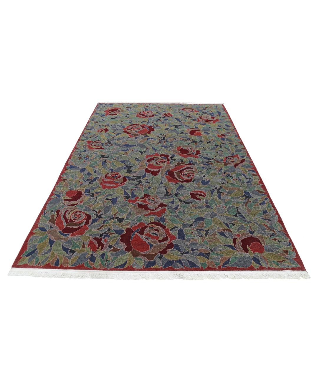 Hand Knotted Floral Wool Rug - 6'0'' x 9'0'' 6' 0" X 9' 0" (183 X 274) / Blue / Green