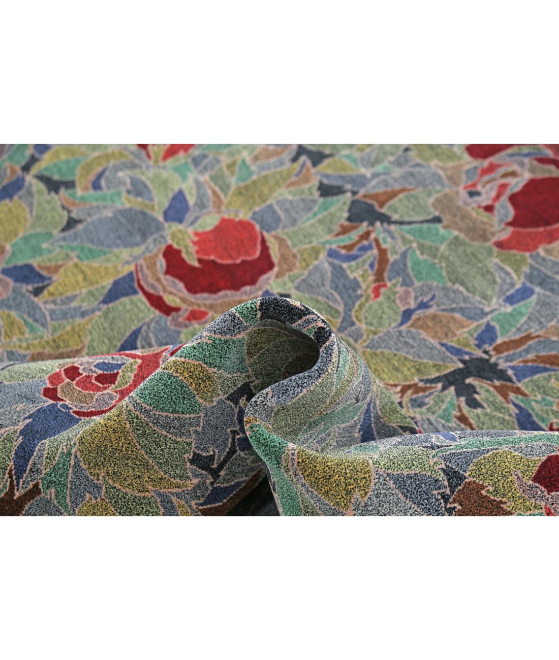 Hand Knotted Floral Wool Rug - 6'0'' x 9'0'' 6' 0" X 9' 0" (183 X 274) / Blue / Green