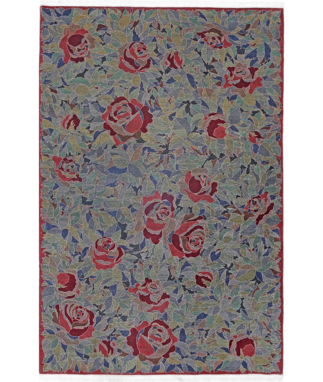 Hand Knotted  Floral Wool Rug - 6'0'' x 9'0''