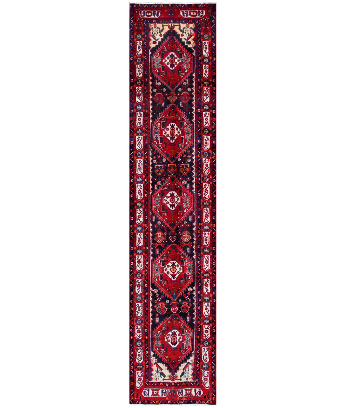 Hand Knotted Hamadan Wool Rug  - 3&#39; 6&quot; X 16&#39; 3&quot;