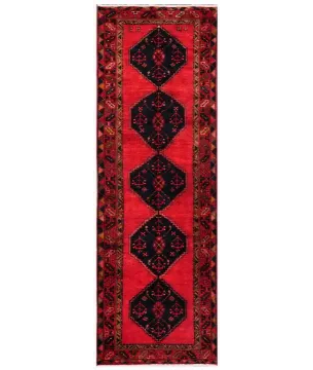 Hand Knotted Hamadan Wool Rug  - 3&#39; 5&quot; X 10&#39; 3&quot;