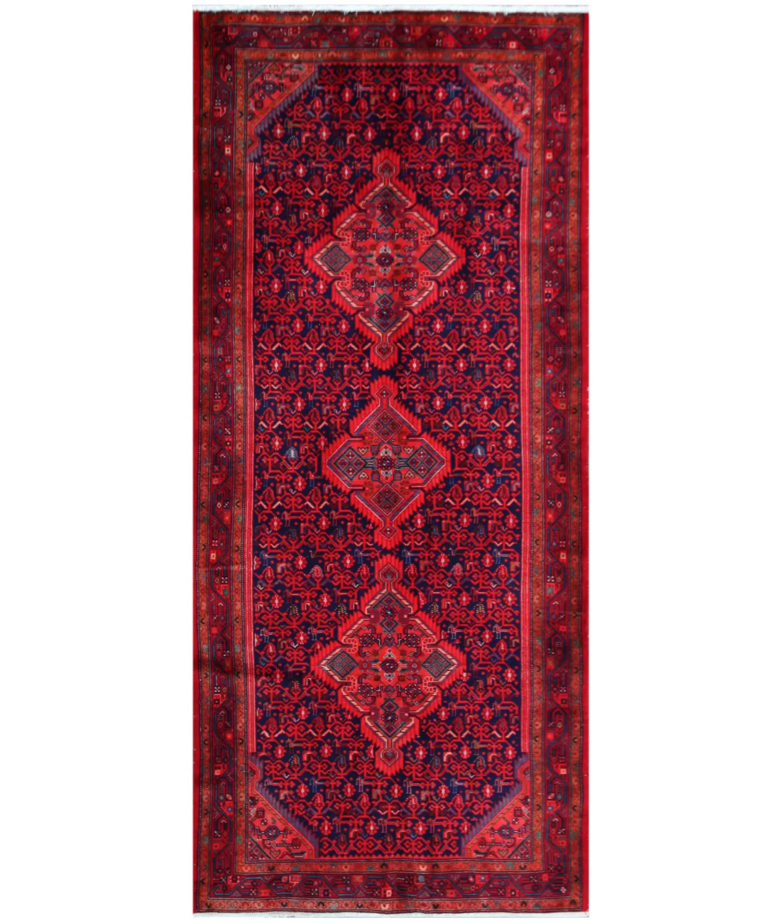 Hand Knotted Hamadan Wool Rug  - 4' 4" X 10' 4"