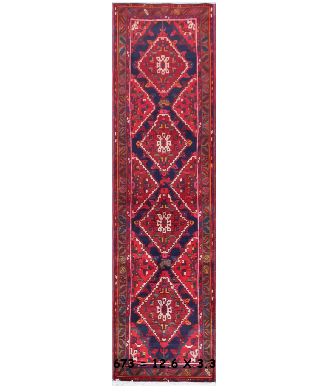 Hand Knotted Hamadan Wool Rug  - 3&#39; 5&quot; X 12&#39; 7&quot;