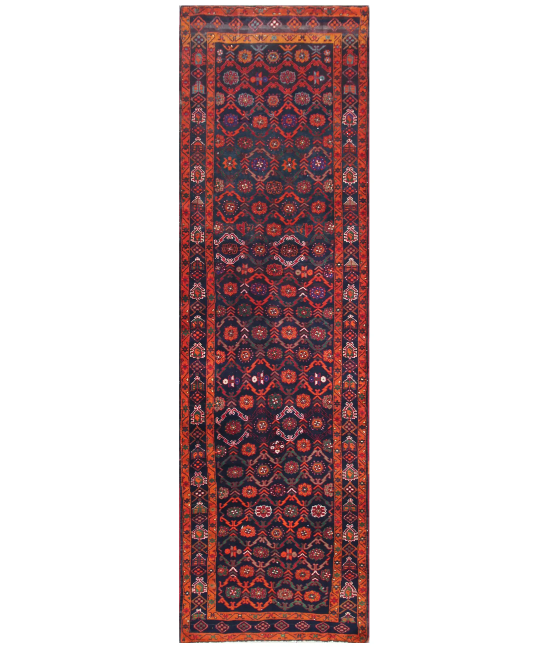 Hand Knotted Hamadan Wool Rug  - 4' 1" X 13' 6"
