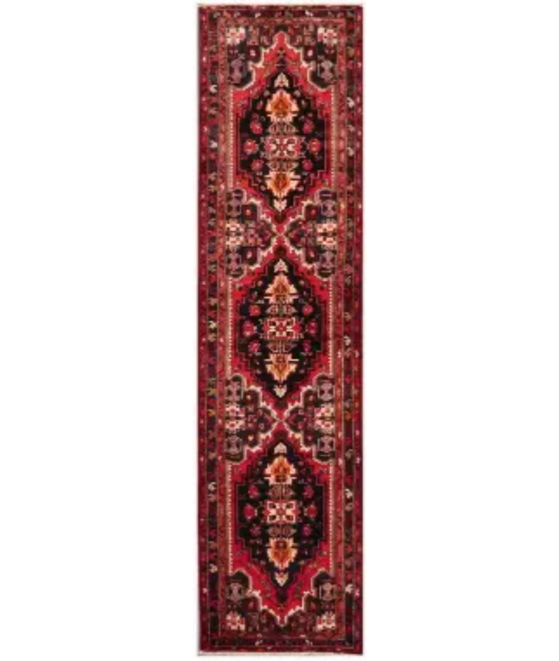 Hand Knotted Hamadan Wool Rug  - 3' 3" X 13' 1"