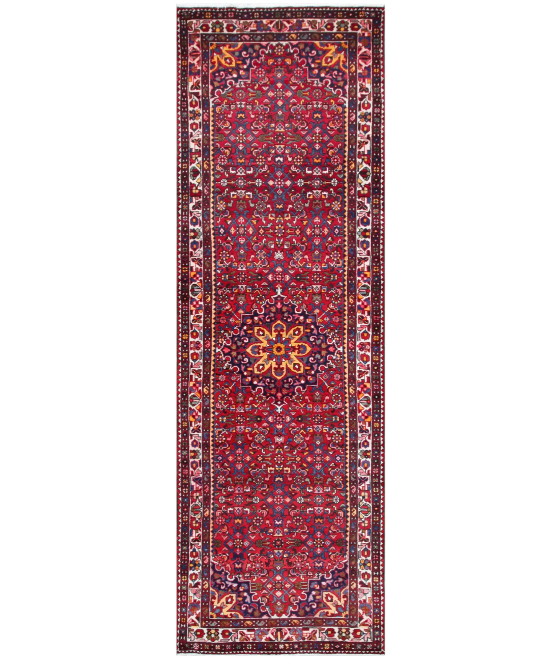 Hand Knotted Hamadan Wool Rug  - 3' 6" X 10' 11"