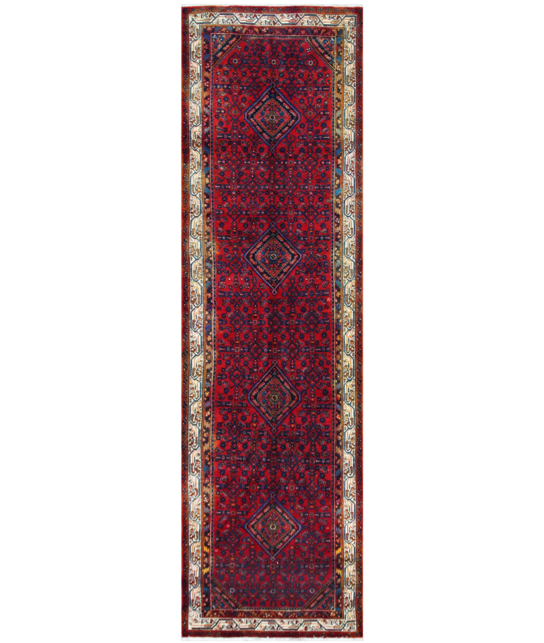Hand Knotted Hamadan Wool Rug  - 3' 9" X 13' 2"