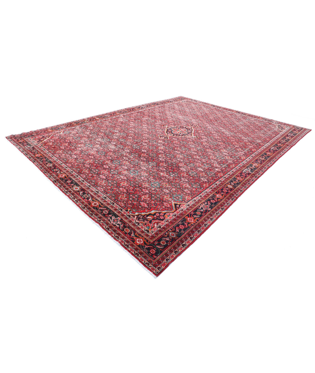 Hand Knotted Persian Hamadan Wool Rug - 11'1'' x 14'10'' 11'1'' x 14'10'' (333 X 445) / Red / Black