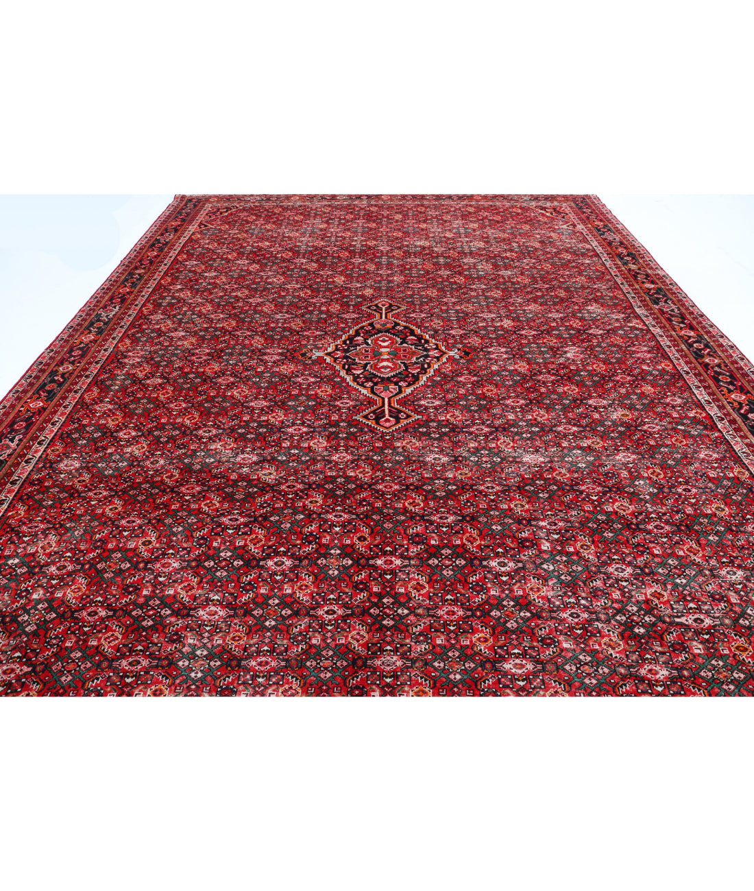 Hand Knotted Persian Hamadan Wool Rug - 11'1'' x 14'10'' 11'1'' x 14'10'' (333 X 445) / Red / Black
