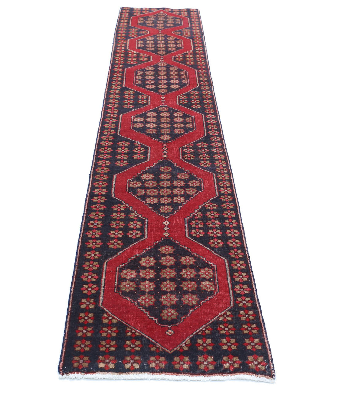Hand Knotted Persian Hamadan Wool Rug - 2'0'' x 11'6'' 2'0'' x 11'6'' (60 X 345) / Black / Red
