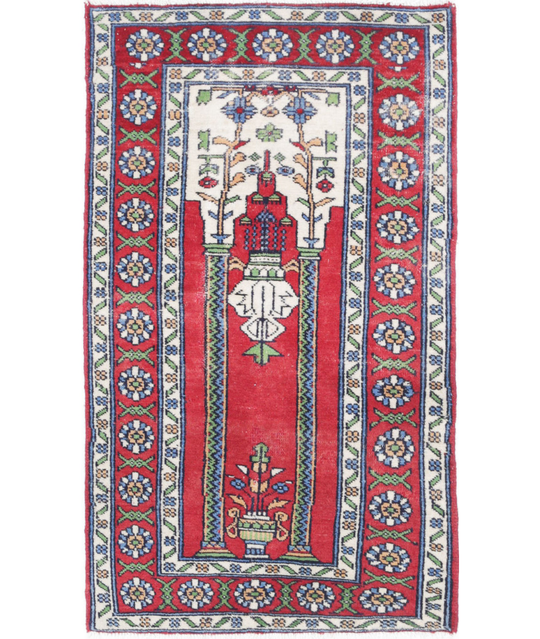 Hand Knotted New Traditional Prayer Wool Rug - 1&#39;10&#39;&#39; x 3&#39;1&#39;&#39; 1&#39;10&#39;&#39; x 3&#39;1&#39;&#39; (90 X 90) / Red / Ivory