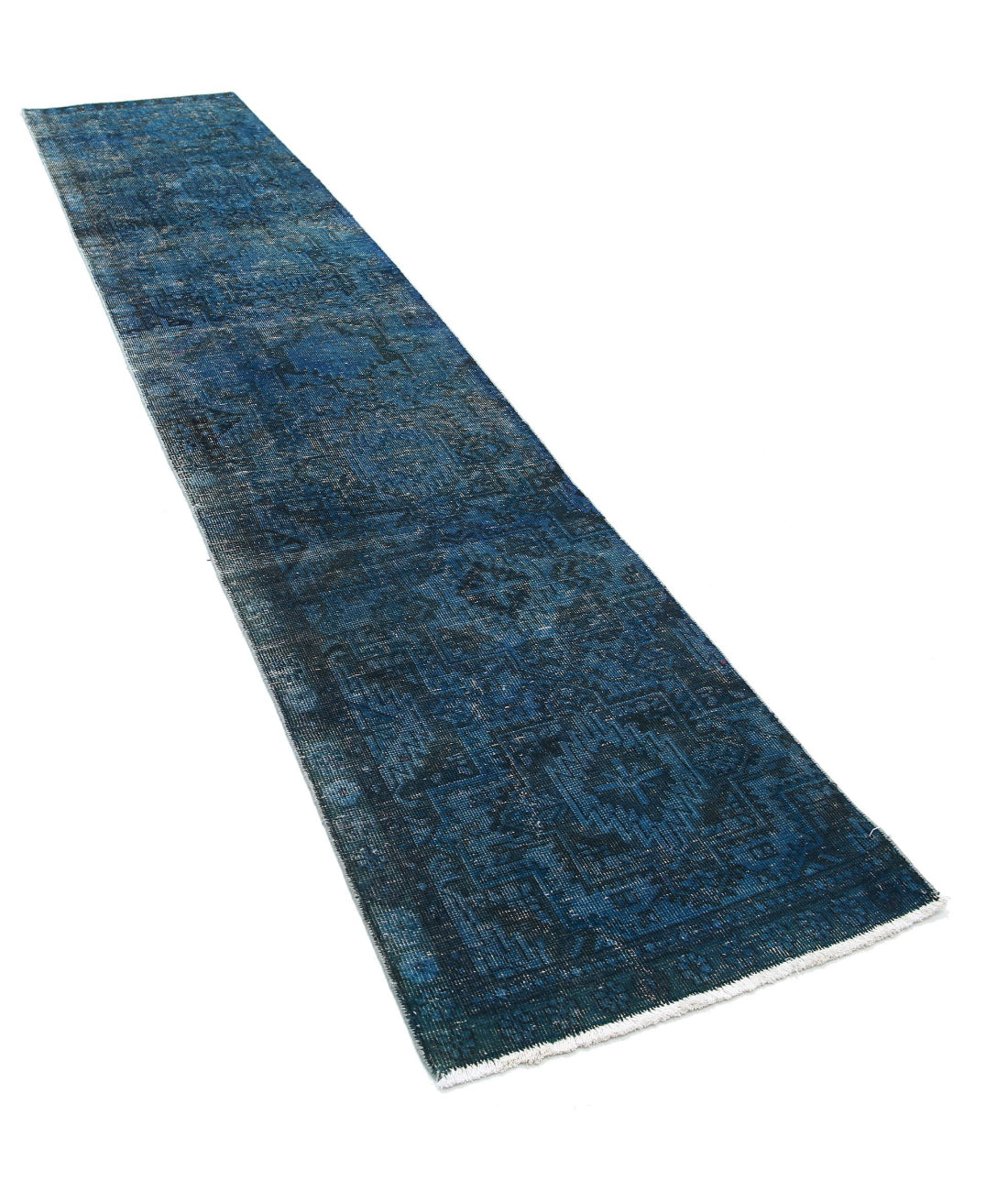 Hand Knotted Transitional Overdye Hamadan Wool Rug - 2'6'' x 12'2'' 2'6'' x 12'2'' (75 X 365) / Blue / Charcoal