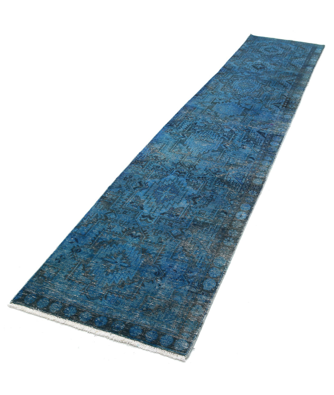 Hand Knotted Transitional Overdye Hamadan Wool Rug - 2'6'' x 12'2'' 2'6'' x 12'2'' (75 X 365) / Blue / Charcoal