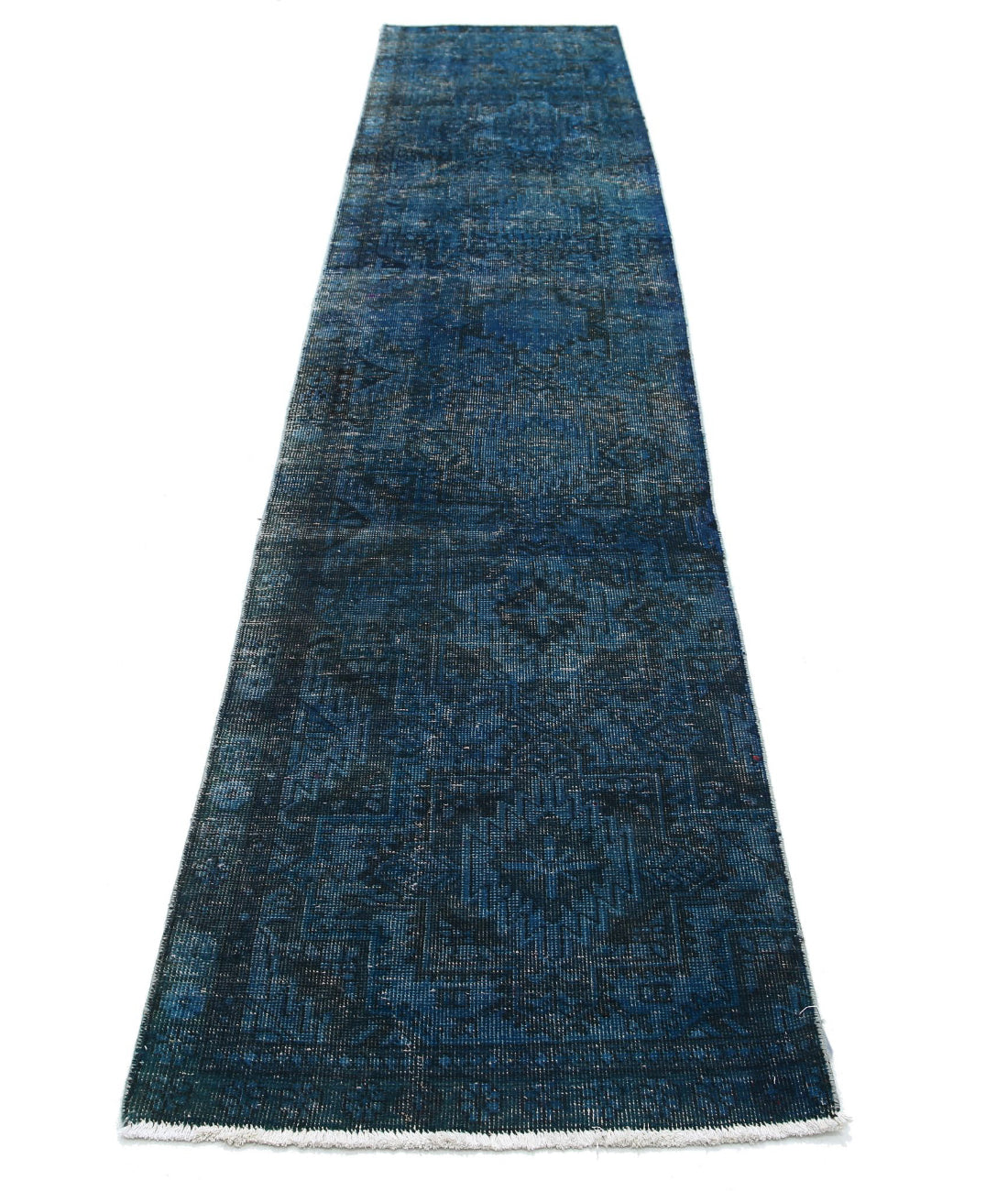 Hand Knotted Transitional Overdye Hamadan Wool Rug - 2'6'' x 12'2'' 2'6'' x 12'2'' (75 X 365) / Blue / Charcoal