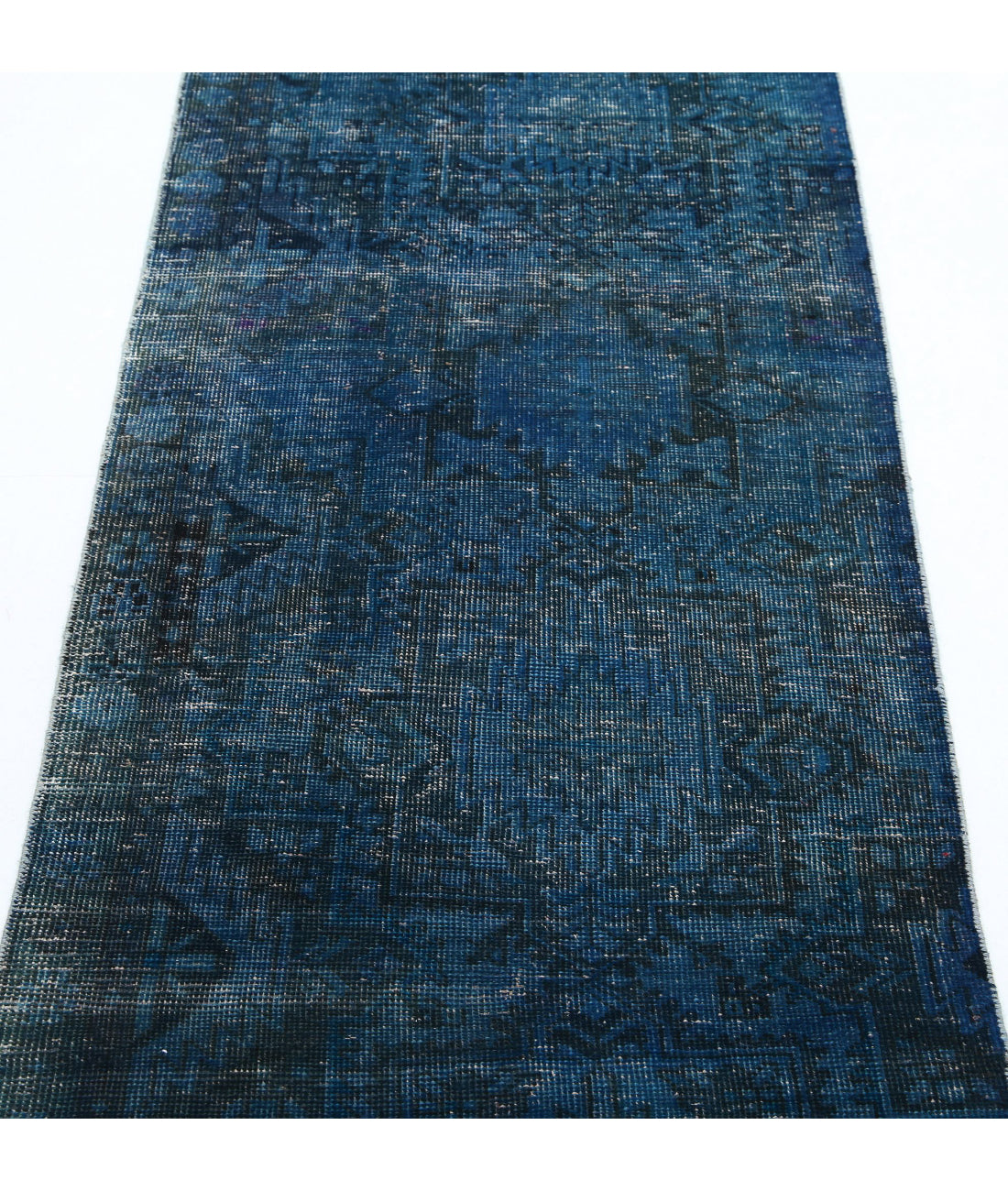 Hand Knotted Transitional Overdye Hamadan Wool Rug - 2'6'' x 12'2'' 2'6'' x 12'2'' (75 X 365) / Blue / Charcoal