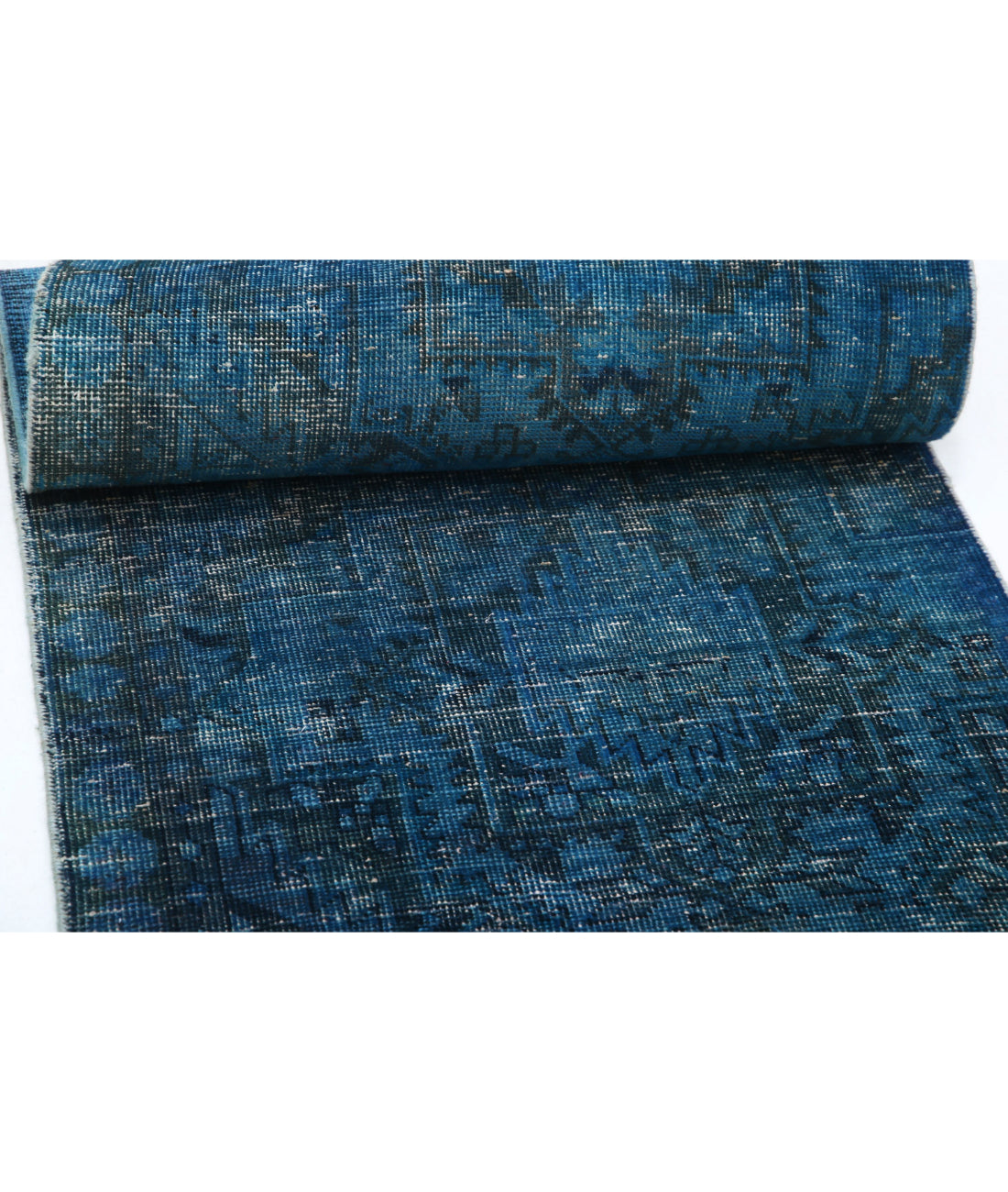 Hand Knotted Transitional Overdye Hamadan Wool Rug - 2'6'' x 12'2'' 2'6'' x 12'2'' (75 X 365) / Blue / Charcoal