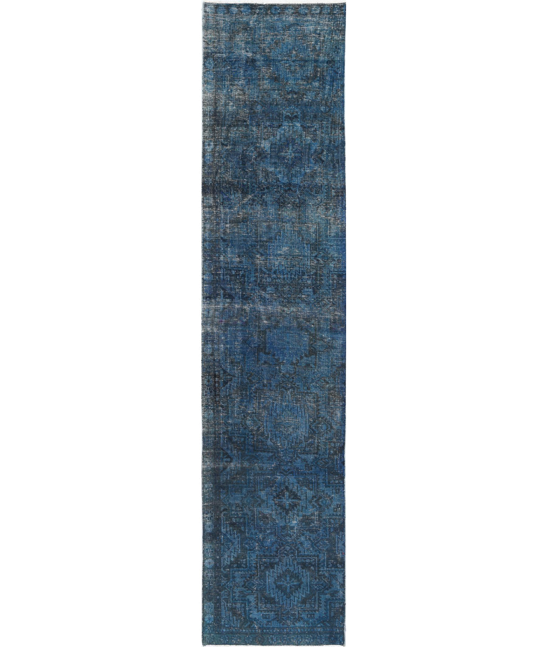 Hand Knotted Transitional Overdye Hamadan Wool Rug - 2'6'' x 12'2'' 2'6'' x 12'2'' (75 X 365) / Blue / Charcoal