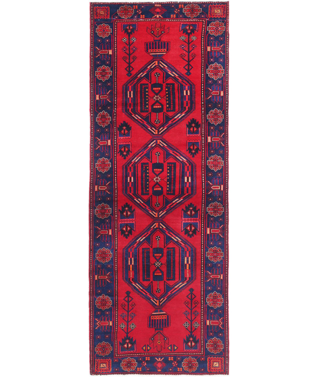 Hand Knotted Persian Hamadan Wool Rug - 3&#39;6&#39;&#39; x 9&#39;8&#39;&#39; 3&#39;6&#39;&#39; x 9&#39;8&#39;&#39; (105 X 290) / Red / Blue