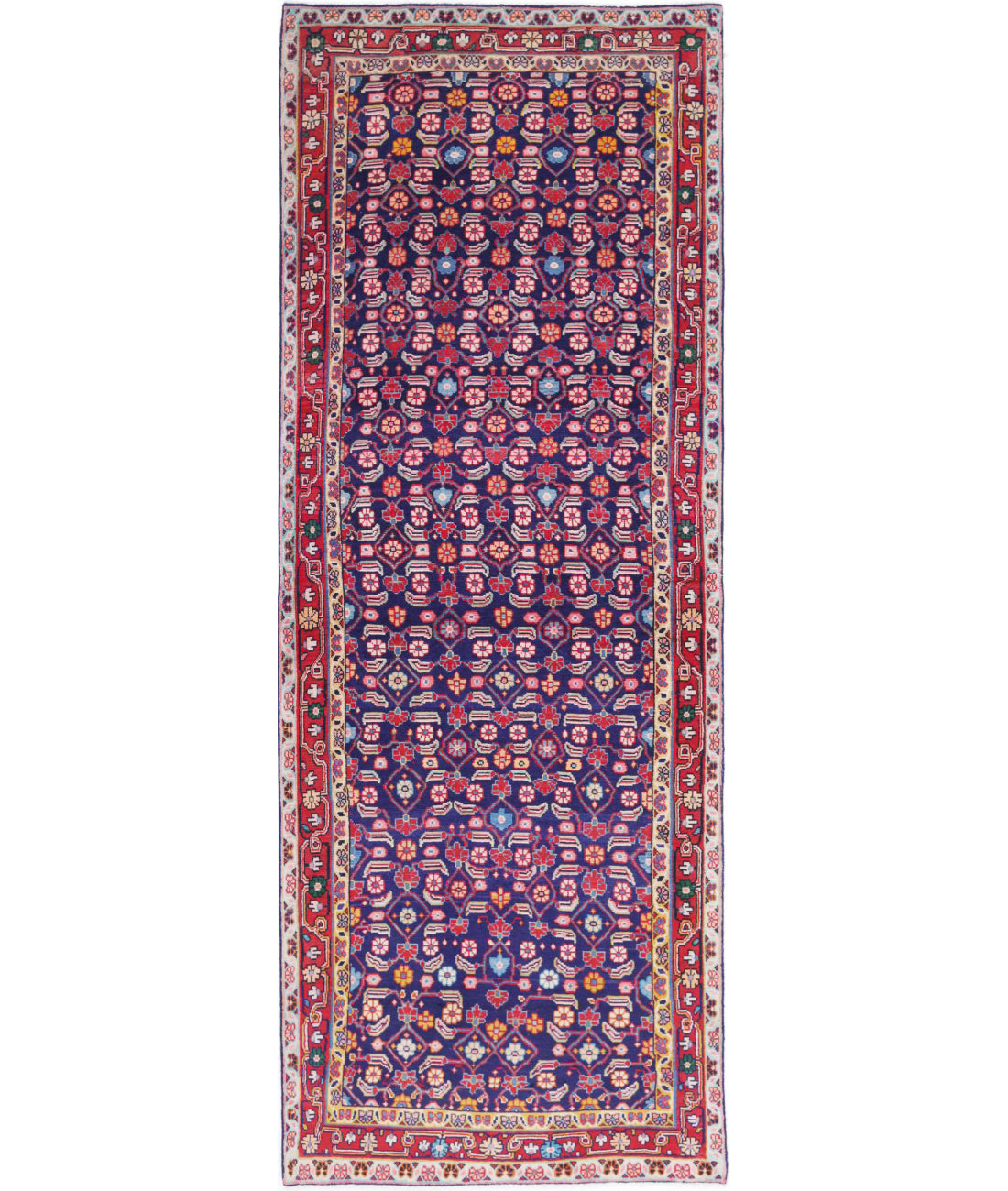 Hand Knotted Oriental Hamadan Wool Rug - 3'4'' x 9'9''
