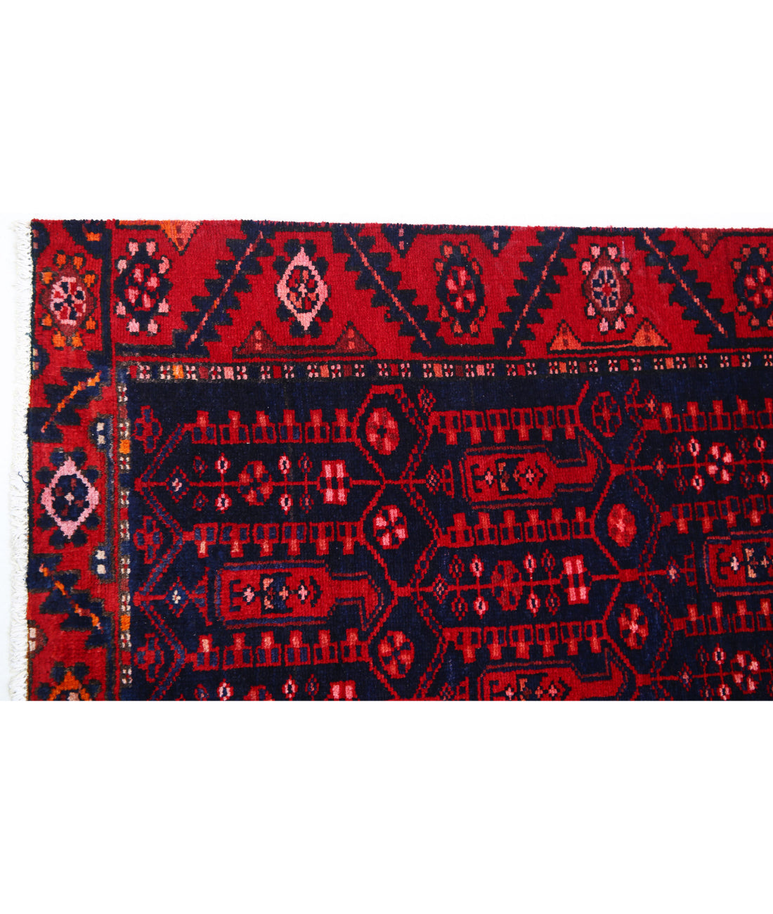 Hand Knotted Persian Hamadan Wool Rug - 3'4'' x 10'0'' 3'4'' x 10'0'' (100 X 300) / Blue / Red