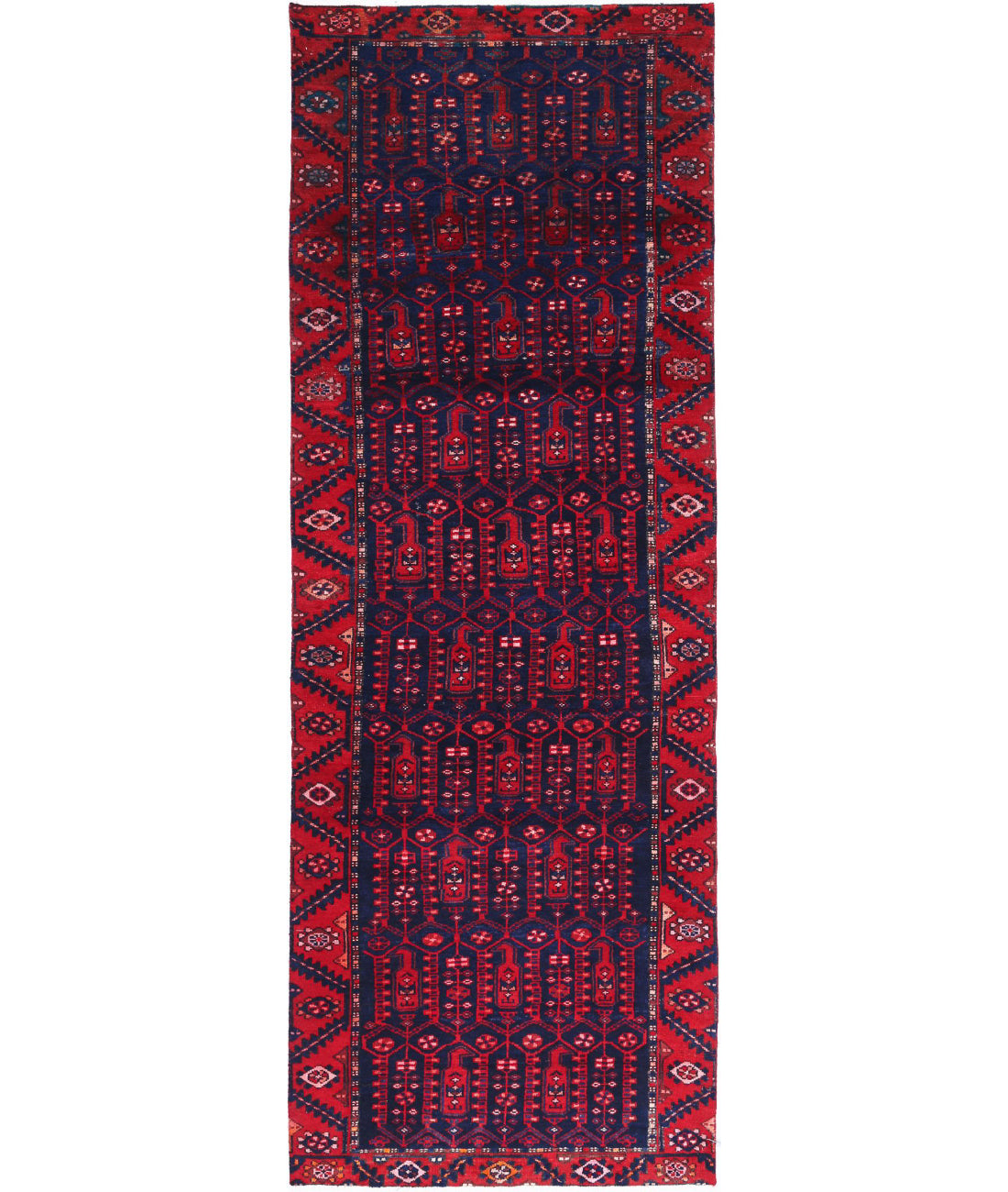 Hand Knotted Persian Hamadan Wool Rug - 3&#39;4&#39;&#39; x 10&#39;0&#39;&#39; 3&#39;4&#39;&#39; x 10&#39;0&#39;&#39; (100 X 300) / Blue / Red