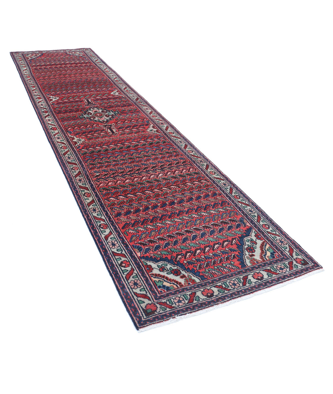 Hand Knotted Persian Hamadan Wool Rug - 3'5'' x 13'4'' 3'5'' x 13'4'' (103 X 400) / Pink / Grey