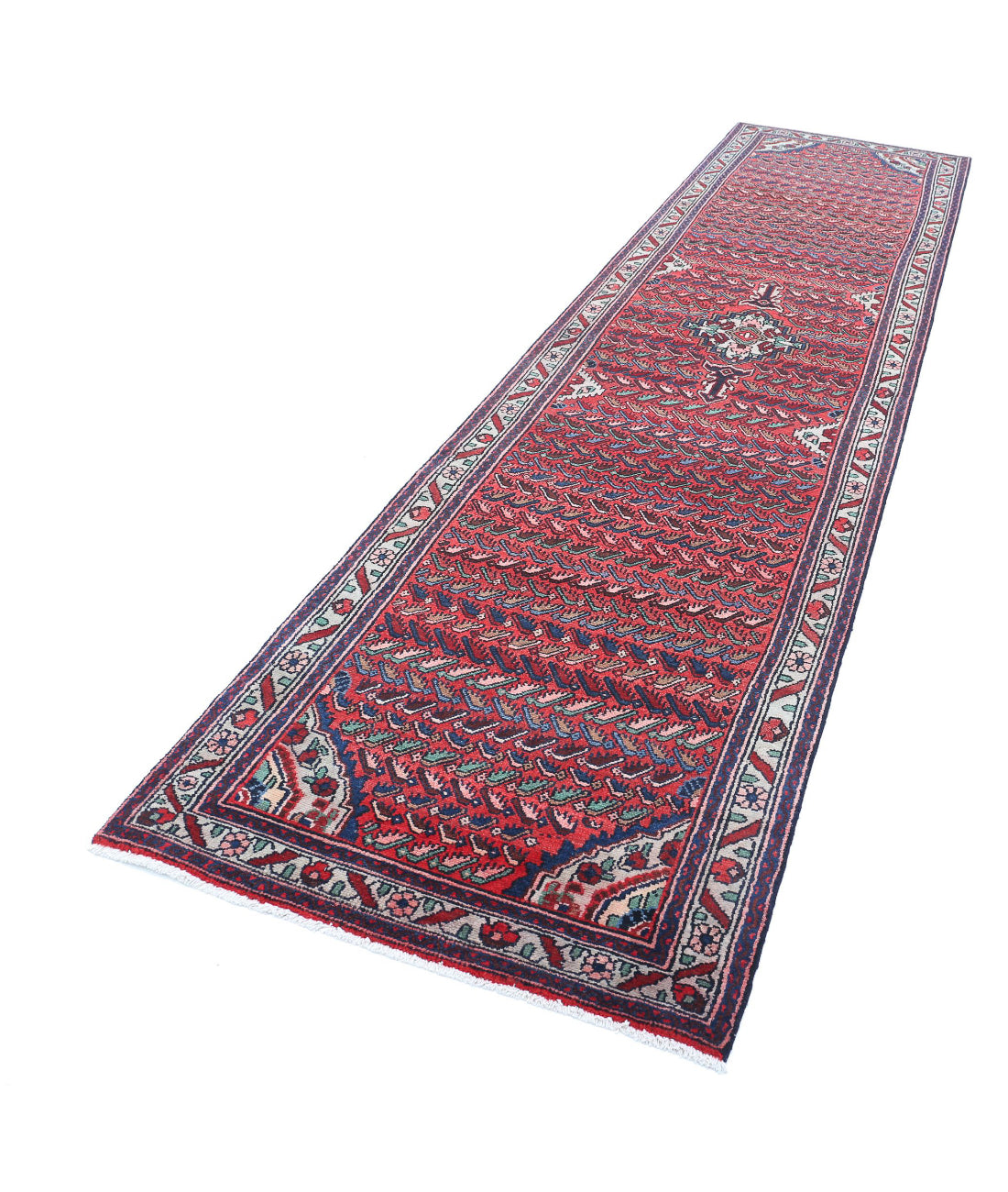 Hand Knotted Persian Hamadan Wool Rug - 3'5'' x 13'4'' 3'5'' x 13'4'' (103 X 400) / Pink / Grey