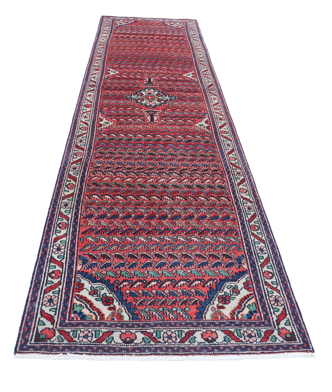 Hand Knotted Persian Hamadan Wool Rug - 3'5'' x 13'4'' 3'5'' x 13'4'' (103 X 400) / Pink / Grey