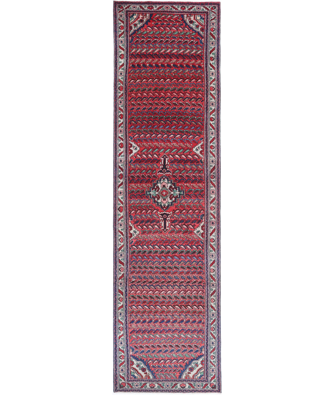 Hand Knotted Oriental Hamadan Wool Rug - 3'5'' x 13'4''