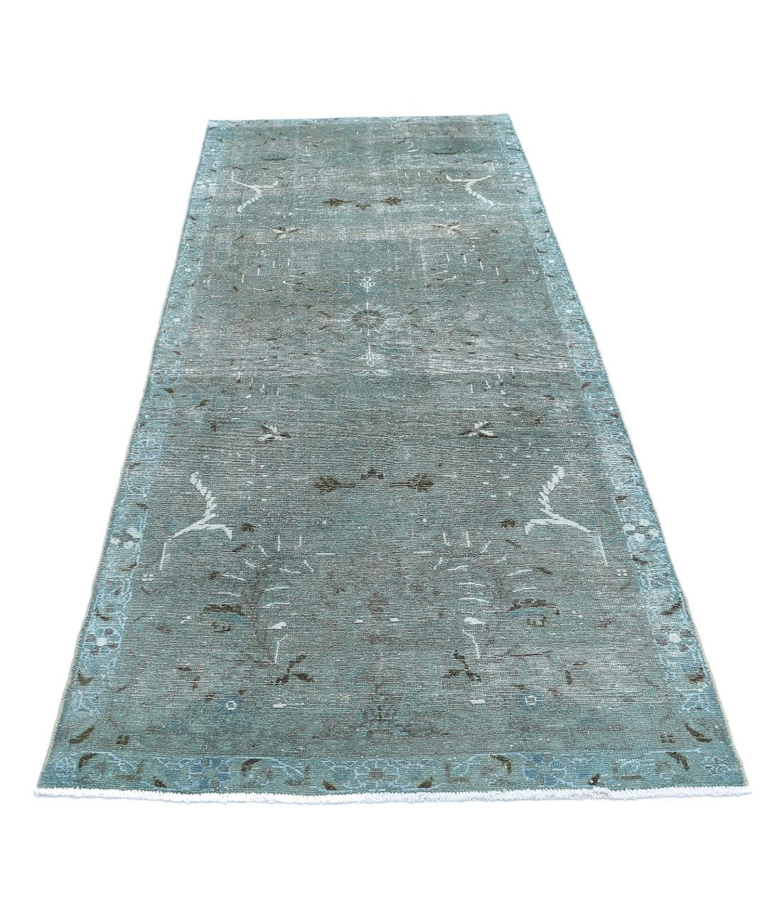 Hand Knotted Vintage Persian Hamadan Wool Rug - 3'5'' x 9'4'' 3'5'' x 9'4'' (103 X 280) / Teal / Blue