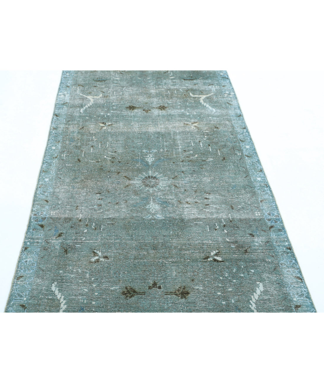 Hand Knotted Vintage Persian Hamadan Wool Rug - 3'5'' x 9'4'' 3'5'' x 9'4'' (103 X 280) / Teal / Blue