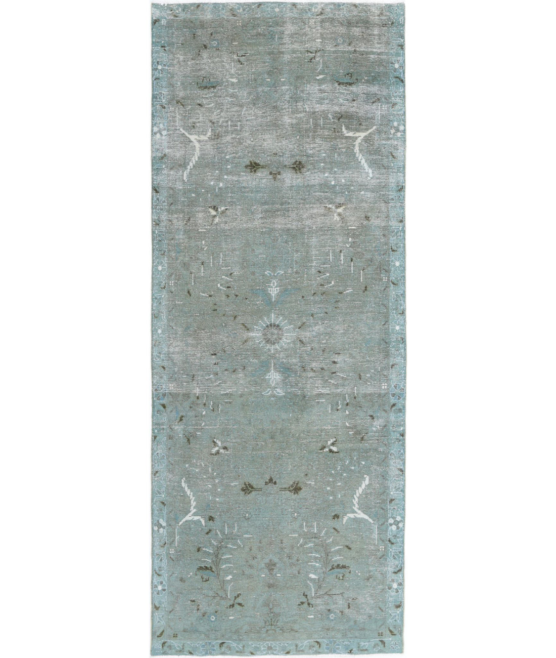 Hand Knotted Vintage Persian Hamadan Wool Rug - 3'5'' x 9'4'' 3'5'' x 9'4'' (103 X 280) / Teal / Blue