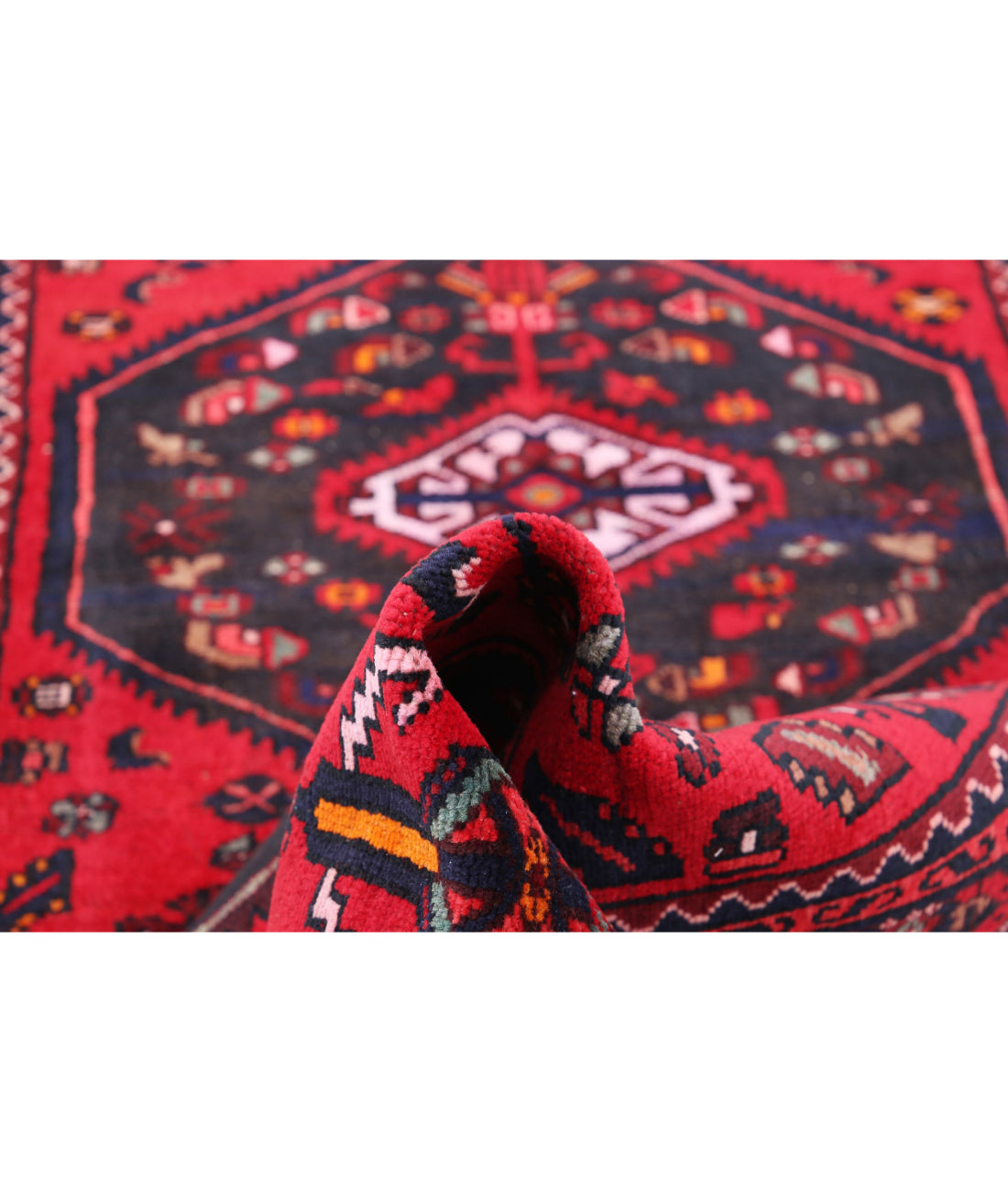 Hand Knotted Persian Hamadan Wool Rug - 3'7'' x 9'10'' 3'7'' x 9'10'' (108 X 295) / Red / Black