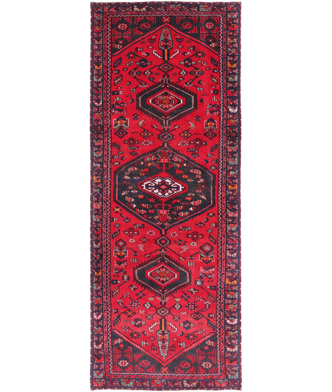 Hand Knotted Persian Hamadan Wool Rug - 3&#39;7&#39;&#39; x 9&#39;10&#39;&#39; 3&#39;7&#39;&#39; x 9&#39;10&#39;&#39; (108 X 295) / Red / Black