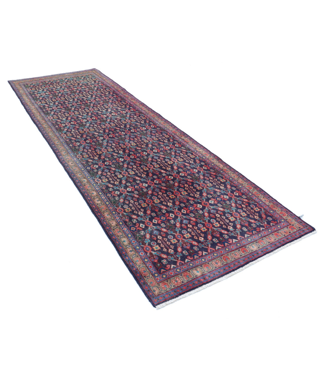 Hand Knotted Persian Hamadan Wool Rug - 3'8'' x 10'4'' 3'8'' x 10'4'' (110 X 310) / Blue / Grey