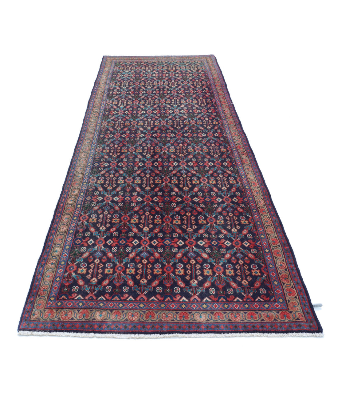 Hand Knotted Persian Hamadan Wool Rug - 3'8'' x 10'4'' 3'8'' x 10'4'' (110 X 310) / Blue / Grey