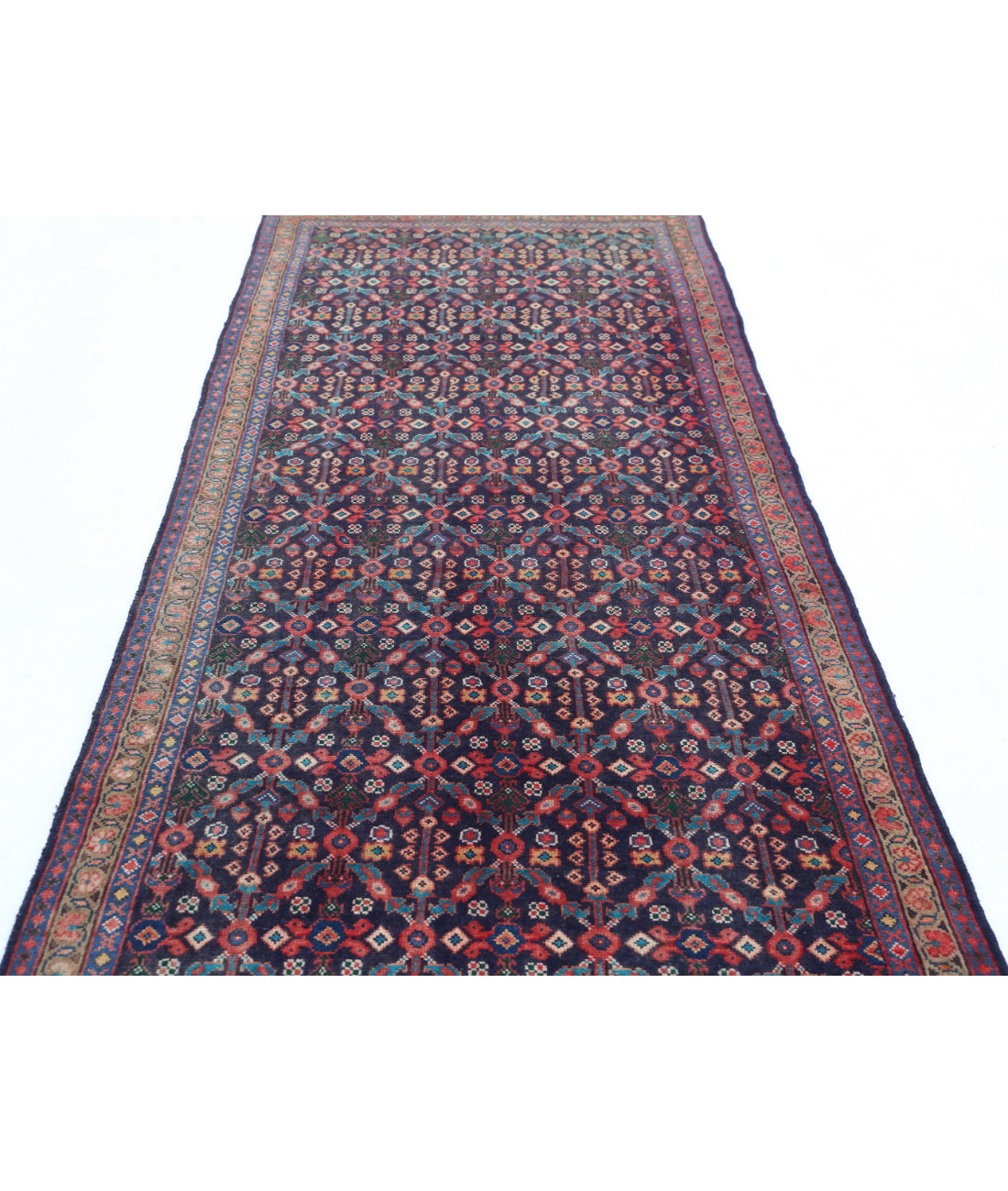Hand Knotted Persian Hamadan Wool Rug - 3'8'' x 10'4'' 3'8'' x 10'4'' (110 X 310) / Blue / Grey
