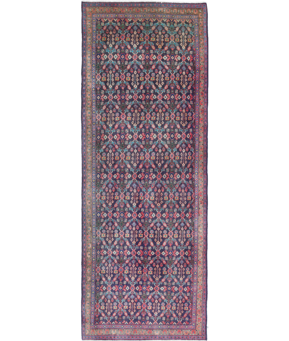 Hand Knotted Oriental Hamadan Wool Rug - 3'8'' x 10'4''