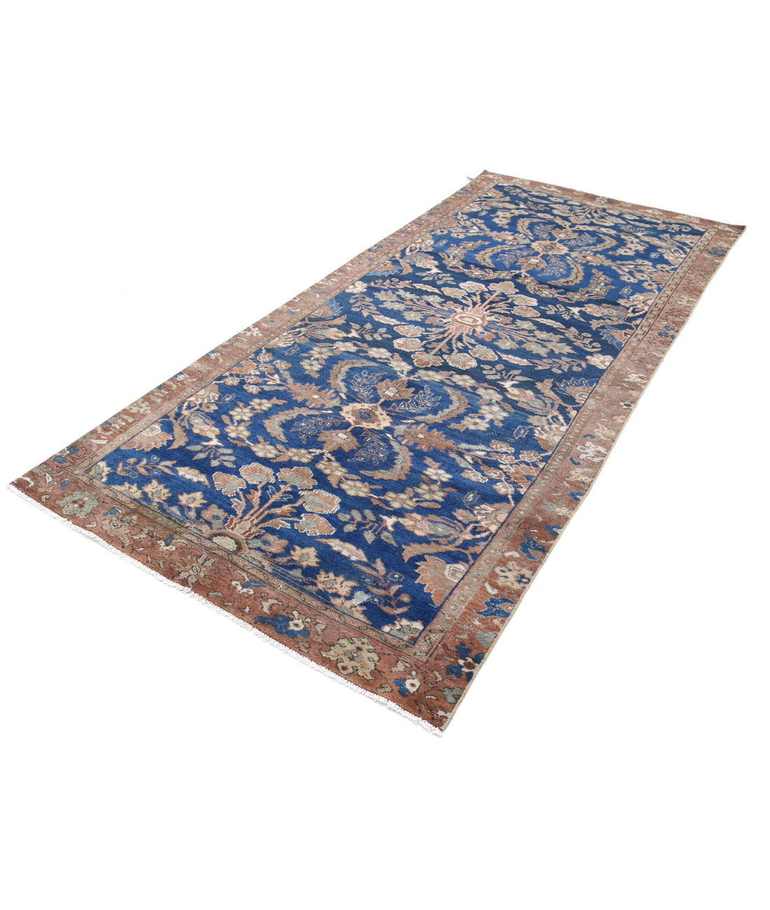 Hand Knotted Vintage Persian Hamadan Wool Rug - 4'6'' x 10'1'' 4'6'' x 10'1'' (135 X 303) / Blue / Brown