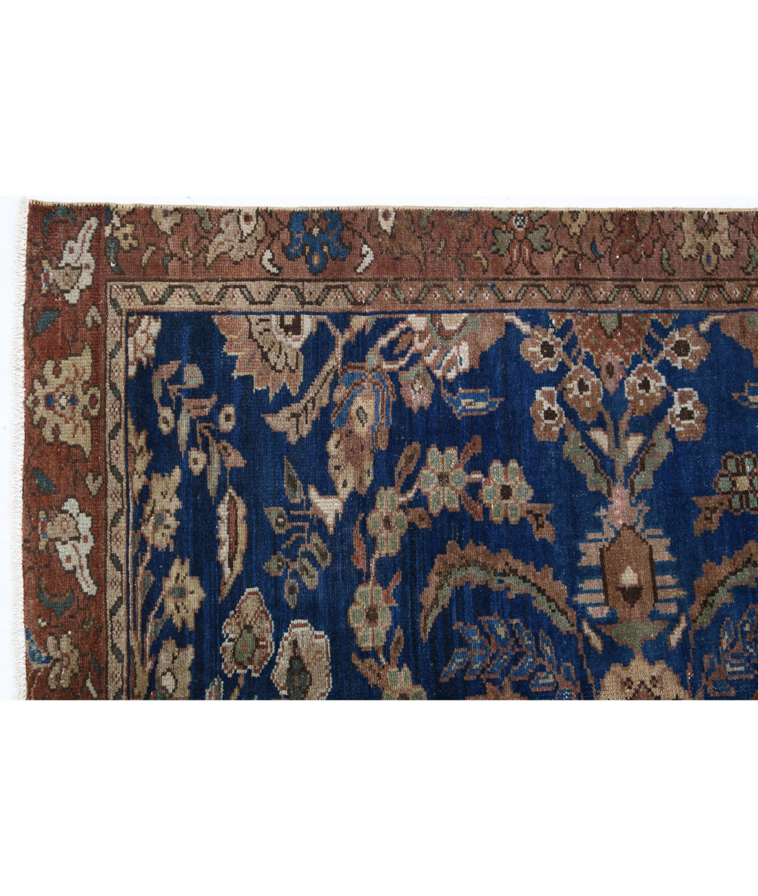 Hand Knotted Vintage Persian Hamadan Wool Rug - 4'6'' x 10'1'' 4'6'' x 10'1'' (135 X 303) / Blue / Brown