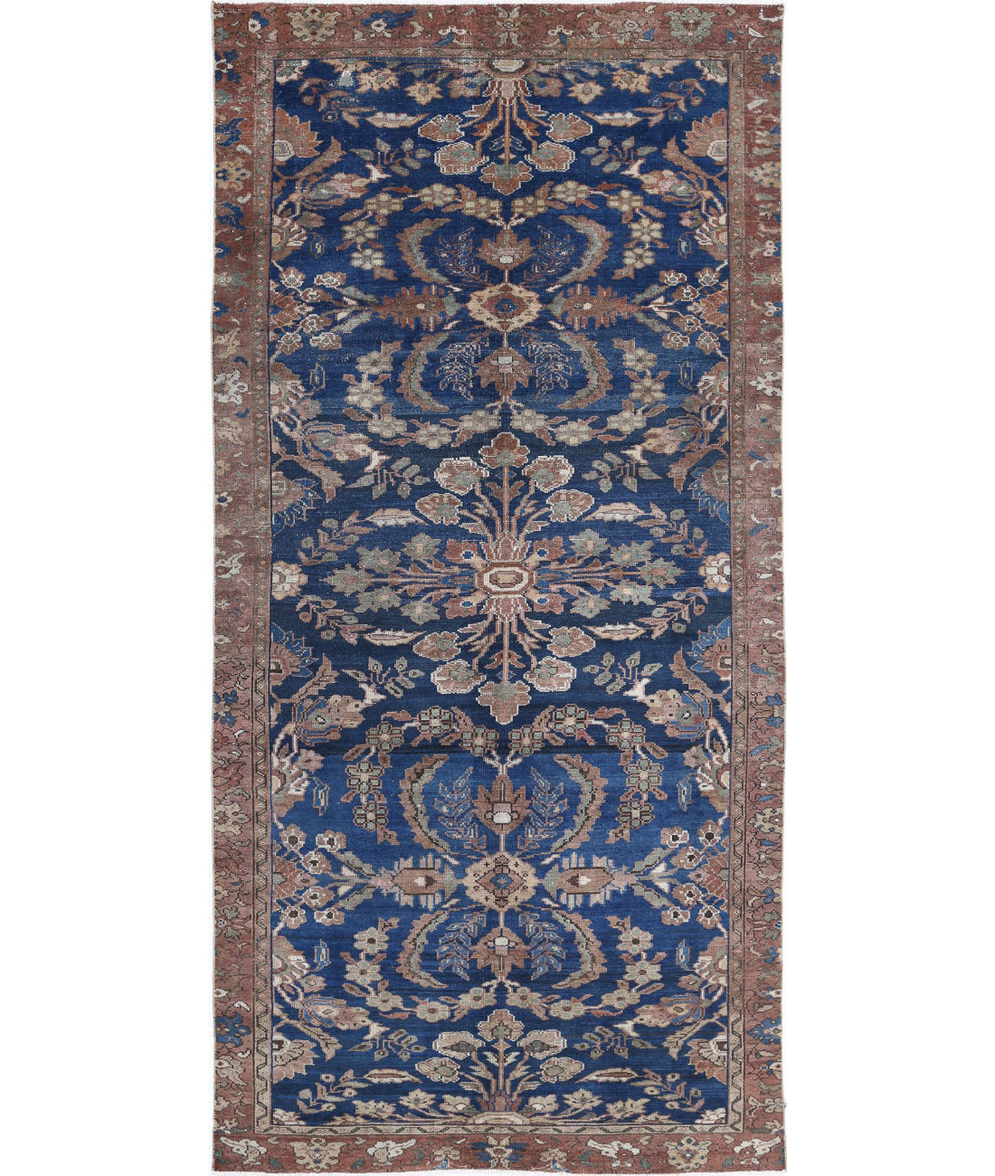 Hand Knotted Vintage Persian Hamadan Wool Rug - 4&#39;6&#39;&#39; x 10&#39;1&#39;&#39; 4&#39;6&#39;&#39; x 10&#39;1&#39;&#39; (135 X 303) / Blue / Brown
