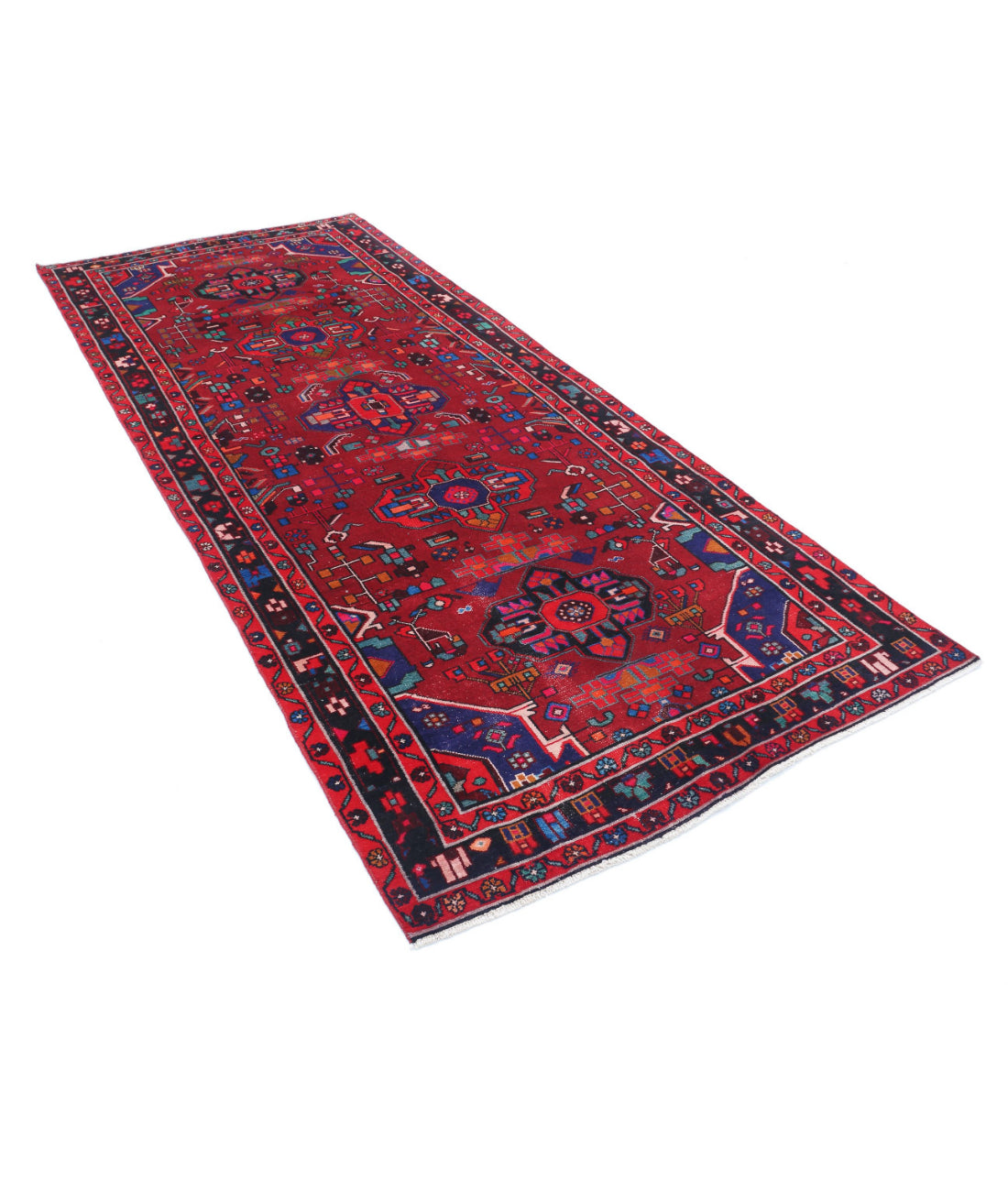 Hand Knotted Persian Hamadan Wool Rug - 4'5'' x 9'8'' 4'5'' x 9'8'' (133 X 290) / Red / Black